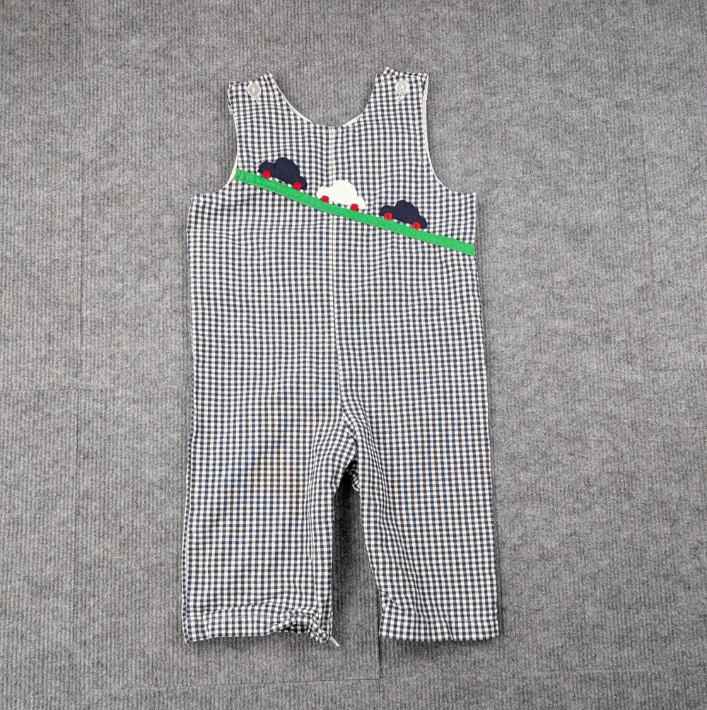 Vintage One Piece Jumpsuit 18M Funtasia Too Plaid Cotton Overalls Cars Novelty